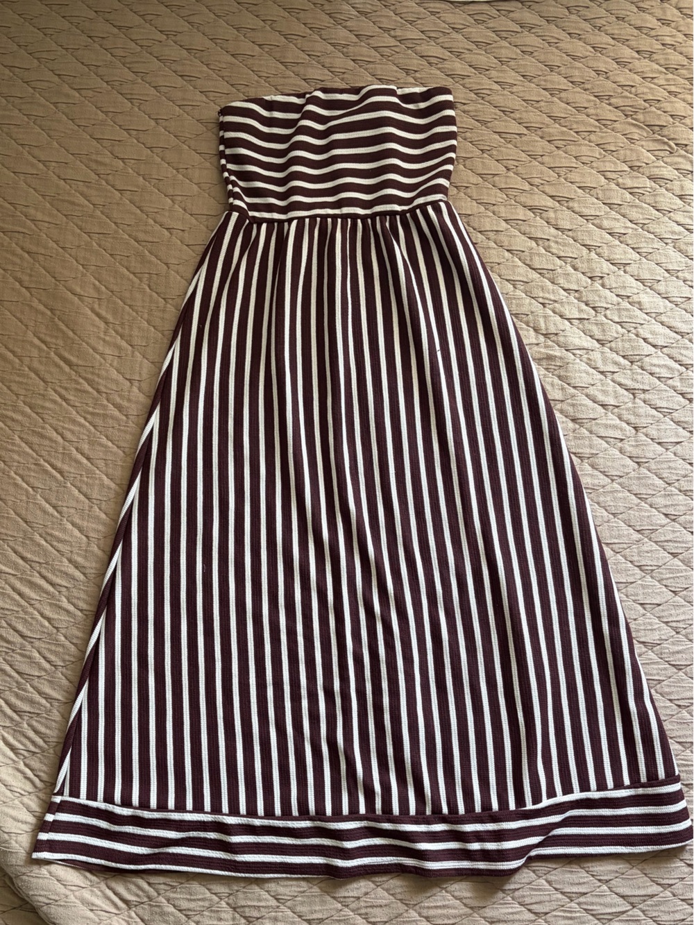 Striped Strapless Maxi Dress in Brown and White